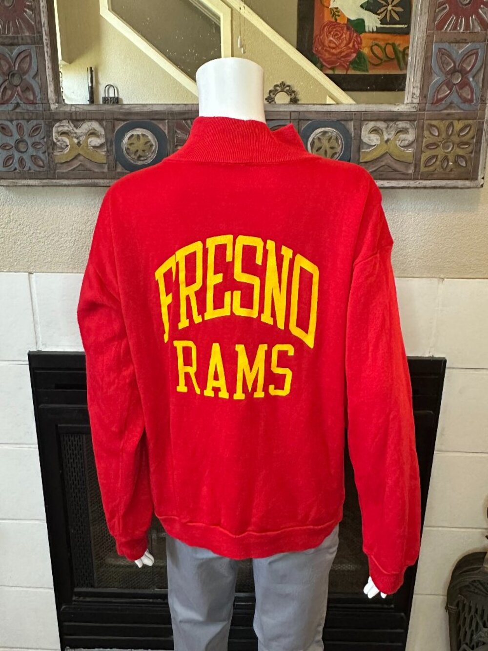 RARE Vtg L Champion 70s sweatshirt Fresno City College Rams mock neck zip up Red